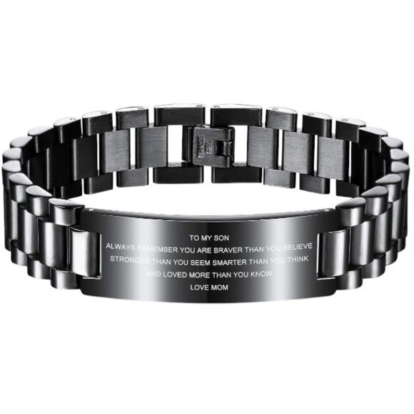 To My Son Bracelet Gift Love Mom Stainless Steel Courage Inspirational Wristband - Picture 1 of 7